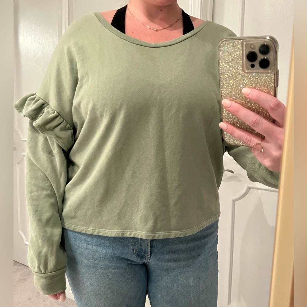 Lucky brand green sweater with ruffle